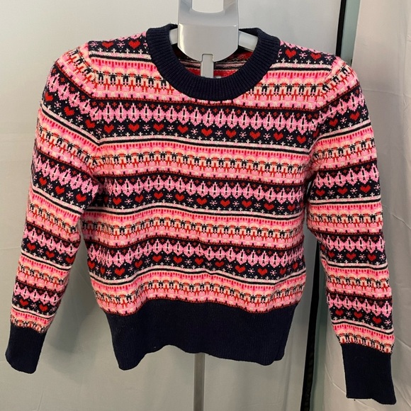 Jcrew holiday sweater size small navy blue with hearts - Picture 1 of 9